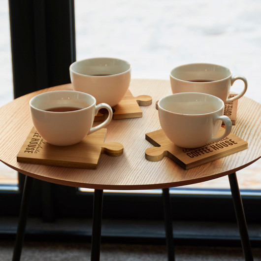Bamboo Puzzle Coaster Sets of 4 Lifestyle